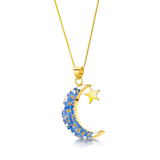 Gold Moon & Star forget-me-not necklace by  Shrieking Violet®