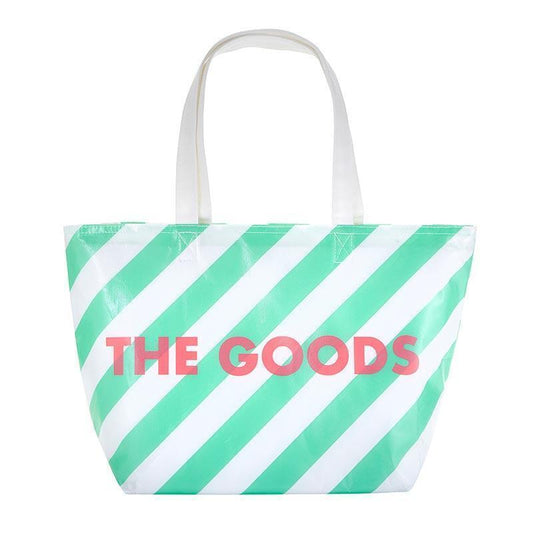 The Goods Cooler Insulated Tote Bag in Green and White Stripes | Soft
